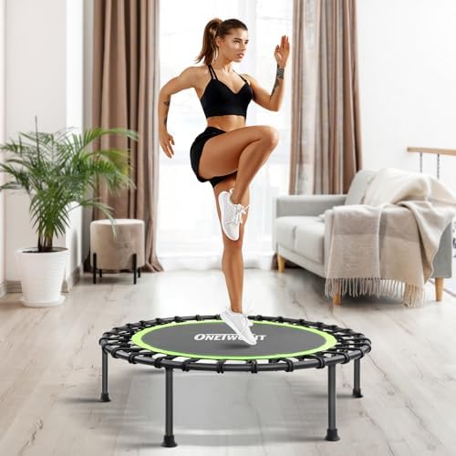 ONETWOFIT Silent Mini Trampoline for Adults | Indoor Exercise Fitness Trampoline | Max Load 330lbs | Rebounder Workout |