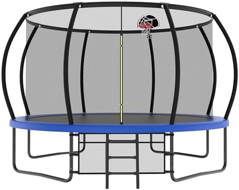Lyromix 12 14 15 16FT Outdoor Trampolines for Kids and Adults | Lyromix Pumpkin Trampolin with Curved Poles for Kids an