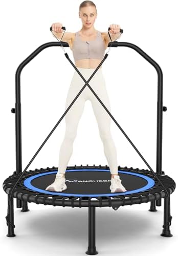 ANCHEER 40"/48" Foldable Mini Trampoline for Home Exercise and Fitness | Indoor Trampoline with Resistance Bands and 4