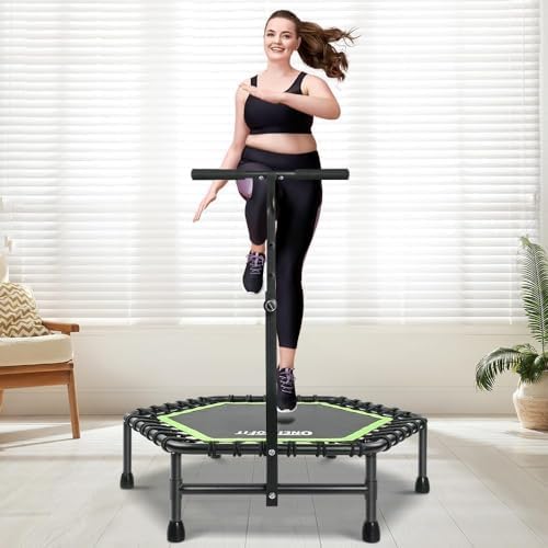 ONETWOFIT Silent Mini Trampoline for Adults | Indoor Exercise Fitness Trampoline | Max Load 330lbs | Rebounder Workout |