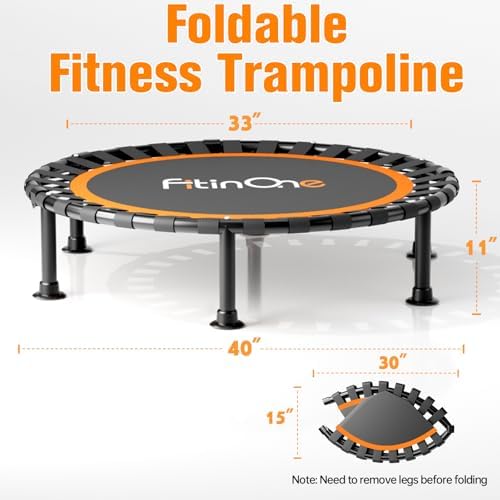 48" Foldable Mini Trampoline for Adults and Kids | Durable Bungee Band | 330lbs Load Capacity | Portable Exercise Reboun