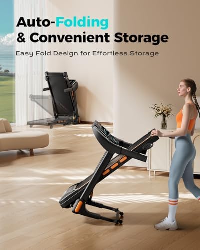 Home Gym Equipment |0HP Folding Treadmill with Incline and Bluetooth | Best Home Treadmill for Weight Loss 300 lbs Capa