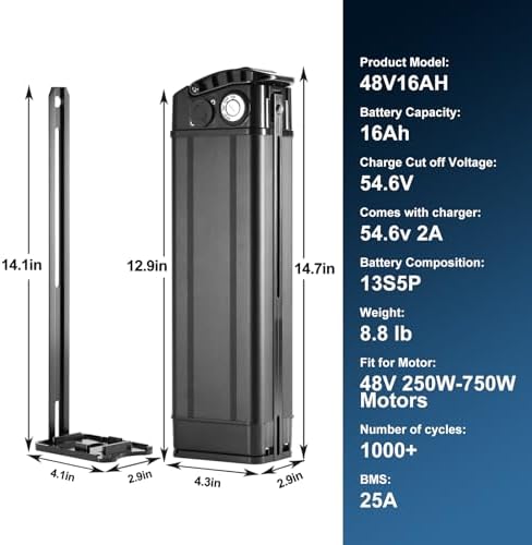 Silver Fish 48V 16Ah Ebike Battery, 2A Charge for 200-750W Electric Bikes