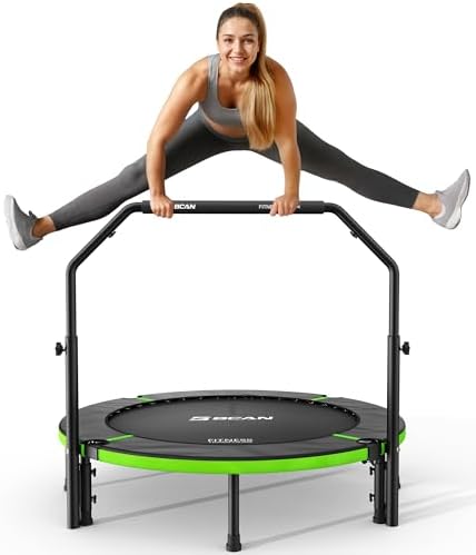 BCAN 40"/48" Foldable Mini Trampoline for Adults Indoor Workout | BCAN U/T Adjustable Foam Handle Rebounder Trampoline