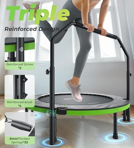 BCAN 40"/48" Foldable Mini Trampoline for Adults Indoor Workout | BCAN U/T Adjustable Foam Handle Rebounder Trampoline