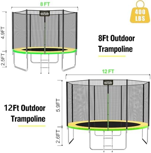 AOTOB Heavy Duty Trampoline with Safety Net and Hoop for Kids and Adults Outdoor Jumping