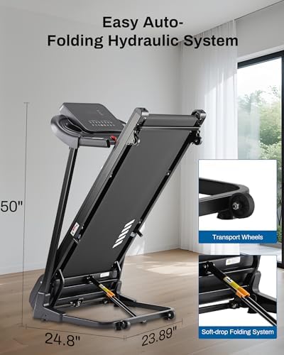 Automatic Incline Treadmill for Home, 300LBS Capacity, 15% Incline, |0HP, Shock Absorbing with APP Cardio Treadmill wi