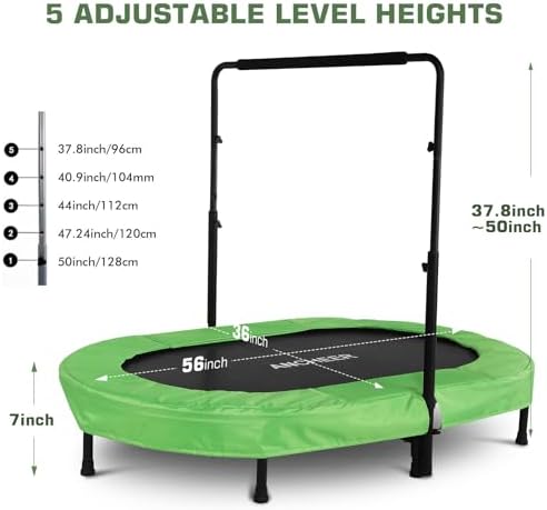 ANCHEER Kids Trampoline, Indoor Outdoor Jumping for Kids, 56" Diameter, 220LBS Capacity, Foldable, Adjustable Safety Han