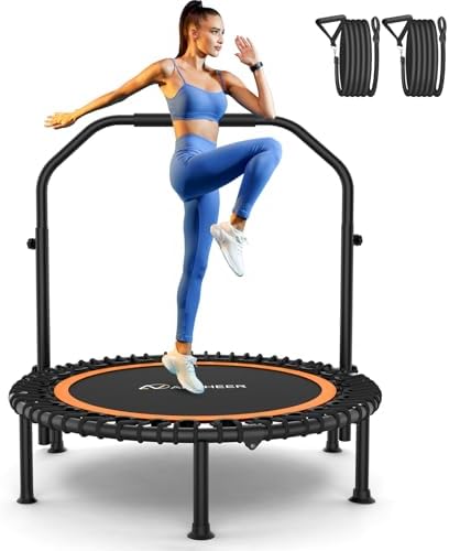Ancheer Bungee Rebounder Trampoline, Foldable Fitness Trampoline with Resistance Ropes, 450-550LBS Capacity, Safe for Ho
