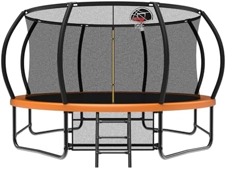 Lyromix 12-16FT Trampoline with Basketball Hoop and Lights for Kids and Adults | Lyromix Recreational Trampoline with S