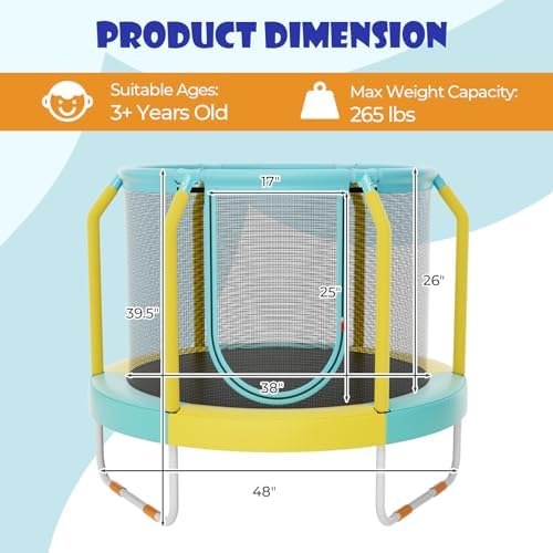 GYMAX Kids' Trampoline Outdoor Birthday Gift for Boys Girls | GYMAX 48" Kids Trampoline with Safety Features Non-Slip H