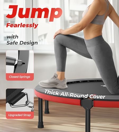 BCAN 40"/48" Foldable Mini Trampoline for Adults Indoor Workout | BCAN U/T Adjustable Foam Handle Rebounder Trampoline