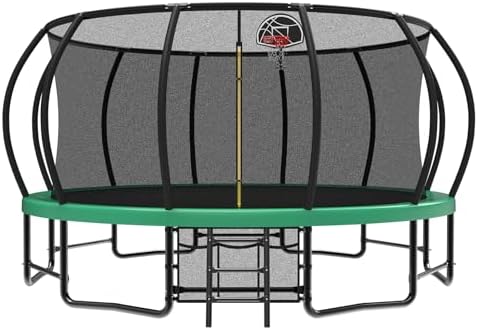 Lyromix 12 14 15 16FT Outdoor Trampolines for Kids and Adults | Lyromix Pumpkin Trampolin with Curved Poles for Kids an