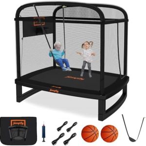 Jumpfly 6FT Rectangle Trampoline for Kids and Toddlers with Swing and Basketball Hoop, ASTM Approved | Jumpfly 6FT Rect