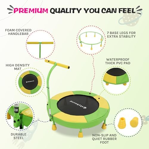 SkyBound Kids Trampoline Indoor 36 Inch - Kids Trampoline with Handle - |0mm Steel Pipe Mini Trampoline for Toddlers and
