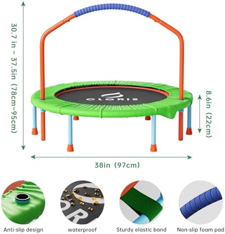 CLORIS 38in/48in Folding Trampoline for Adults with Adjustable Foam Handle - Max Load 450lbs Safety Padded Cover Best Gi