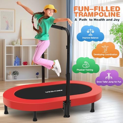 ANCHEER Mini Trampoline for Kids & Toddlers - Indoor/Outdoor Rebounder with Adjustable Handle ANCHEER 56'' Safe Oval Fit
