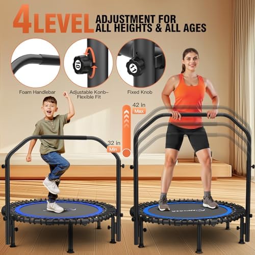 Ancheer Bungee Rebounder Trampoline, Foldable Fitness Trampoline with Resistance Ropes, 450-550LBS Capacity, Safe for Ho