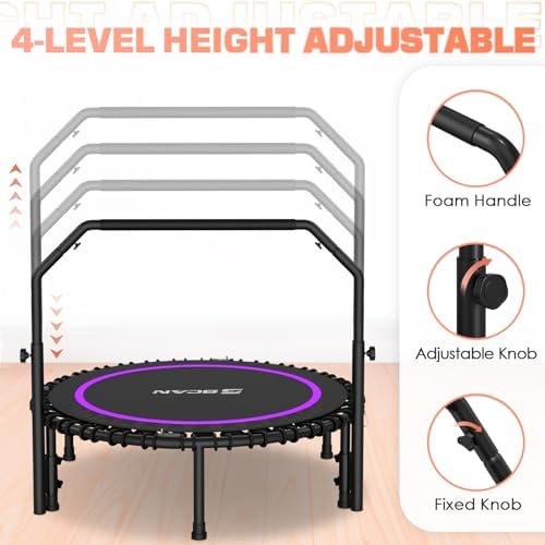 BCAN 40"/48" Mini Rebounder Trampoline for Adults with Bar: Whole-Body Workout & Relaxation at Home, Stable & Quiet, Adj
