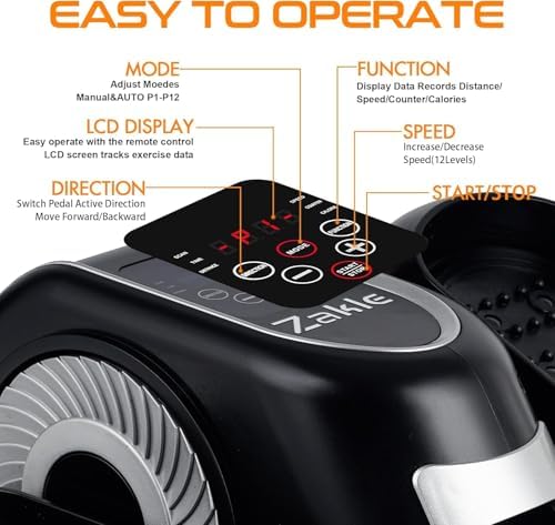 Zakle Electric Elliptical Machine for Home Office Users, Quiet Seated Pedal Exerciser with Remote Control and 12 Speed L