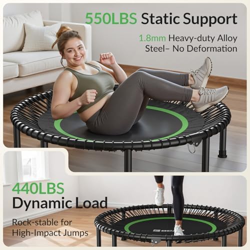 BCAN Durable 450LBS/550LBS Foldable Mini Trampoline for Adult Indoor/Outdoor Workout