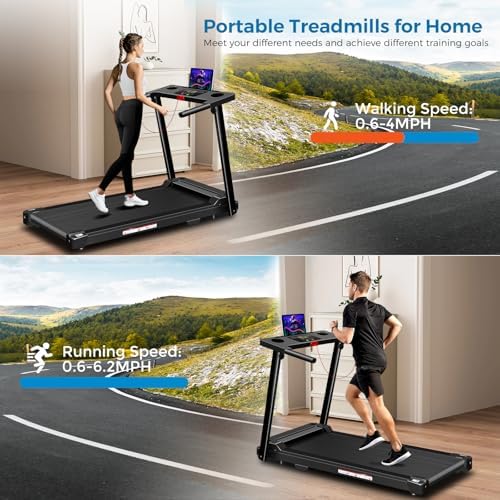 Portable Electric Treadmills for Home Workout | Lightweight Folding Treadmills with LED Display | 300 lbs Capacity Trea