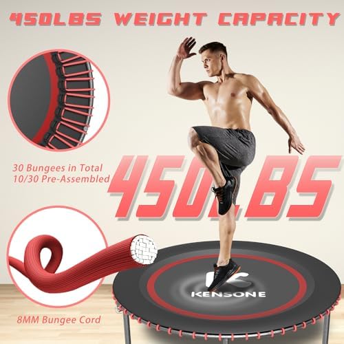 Low-Impact Rebounder Trampoline for Adults with Bungee, 450/550LBS | Quiet Mini Exercise Trampoline with Adjustable U/T