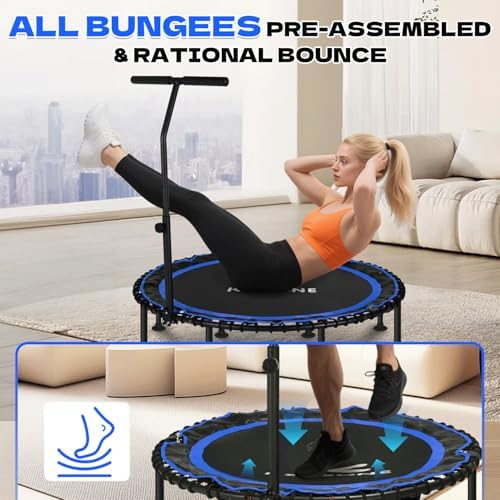 450/550 Lbs Quiet Indoor Mini Trampoline for Adults | Fitness Gym Workout | 40/48" Foldable Rebounder Trampoline with Bu