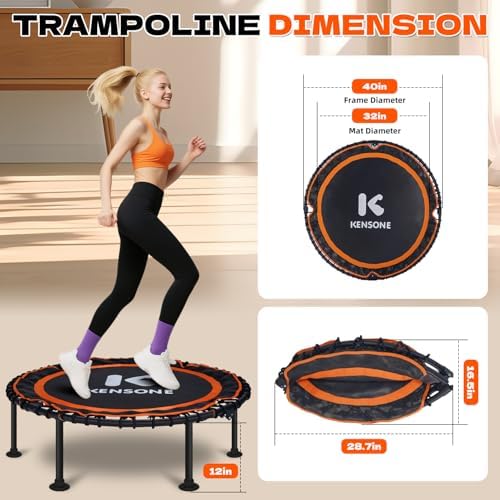 450/550 Lbs Quiet Indoor Mini Trampoline for Adults | Fitness Gym Workout | 40/48" Foldable Rebounder Trampoline with Bu