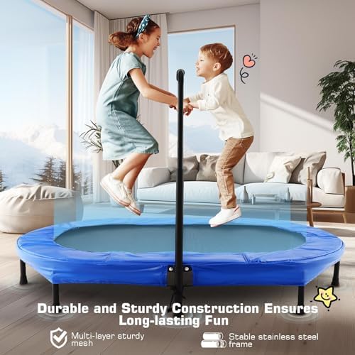 Kids Toddler Trampoline Indoor Outdoor Games 56" 220LBS Capacity Foldable Safety Handrail ASTM Certified
