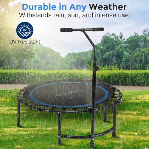 SereneLife 40" Trampoline - In-Home Cardio Fitness Rebounder for Adults, Adjustable T-Bar Handle, Silent Heavy Duty Bung