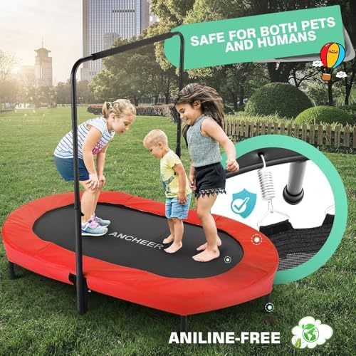 Kids Toddler Trampoline Indoor Outdoor Games 56" 220LBS Capacity Foldable Safety Handrail ASTM Certified