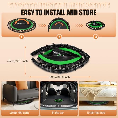 ANCHEER 40"/48" Foldable Mini Trampoline for Home Exercise and Fitness | Indoor Trampoline with Resistance Bands and 4