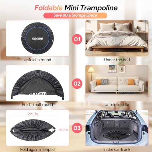 Osoeri 48" Rebounder Trampoline for Adults Max Load 450lbs Fitness Workout | Osoeri Foldable Rebounder Trampoline for A