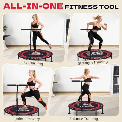 450/550 Lbs Quiet Indoor Mini Trampoline for Adults | Fitness Gym Workout | 40/48" Foldable Rebounder Trampoline with Bu