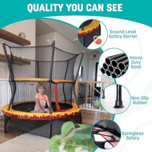 Skywalker Trampolines No-Spring Design Mini Trampoline for Kids and Toddlers 60" Enclosure Net Skywalker Trampolines No-