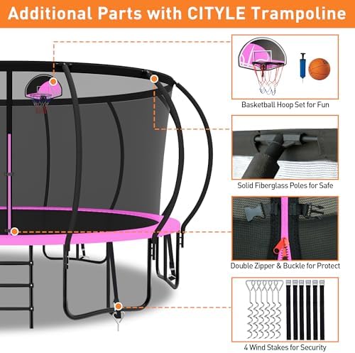 Tranpoline 1500LBS for Kids and Adults with Enclosure Net and Basketball Hoop