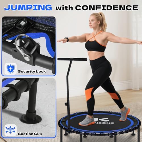 450/550 Lbs Quiet Indoor Mini Trampoline for Adults | Fitness Gym Workout | 40/48" Foldable Rebounder Trampoline with Bu