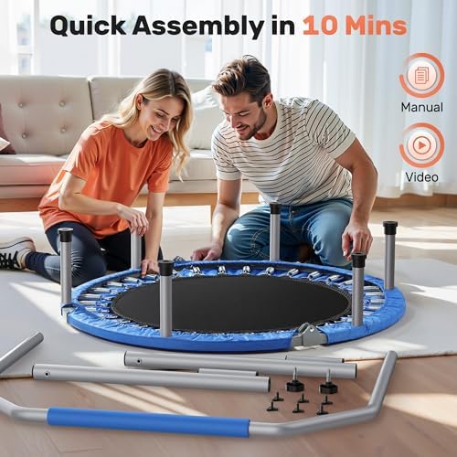 BCAN Fitness Rebounder Max Load 330lbs/440lbs for Adults Indoor/Garden Workout BCAN Adjustable Foam Handle Trampoline