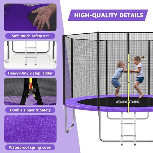 SKOK Kids Outdoor Trampoline, 400LBS ASTM Approved Net Trampoline, Kid Friendly, Outdoor Play, Durable and Safe, 12ft Di