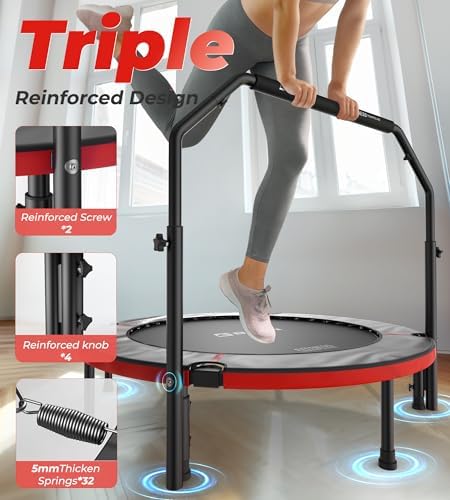 BCAN 40"/48" Foldable Mini Trampoline for Adults Indoor Workout | BCAN U/T Adjustable Foam Handle Rebounder Trampoline