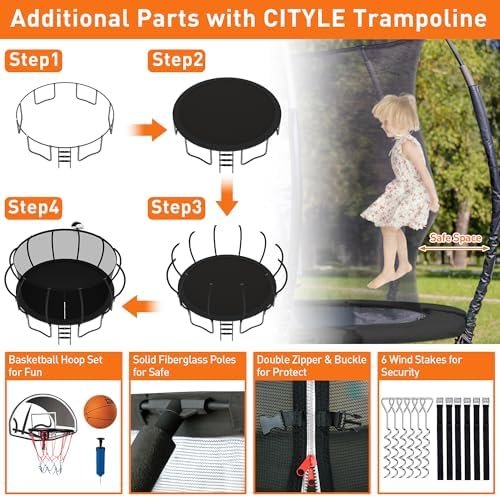 Tranpoline 1500LBS for Kids and Adults with Enclosure Net and Basketball Hoop