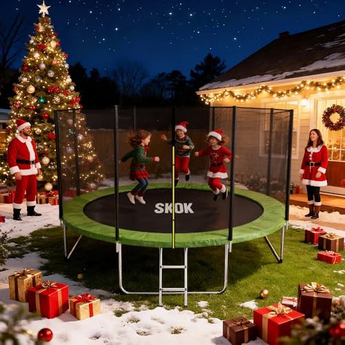 SKOK Kids Outdoor Trampoline, 400LBS ASTM Approved Net Trampoline, Kid Friendly, Outdoor Play, Durable and Safe, 12ft Di