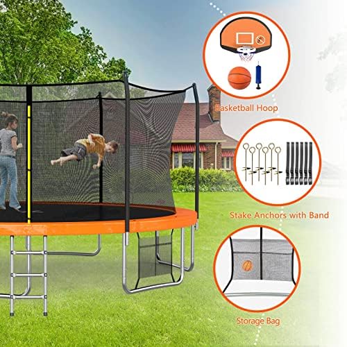 SKOK Kids Outdoor Trampoline, 400LBS ASTM Approved Net Trampoline, Kid Friendly, Outdoor Play, Durable and Safe, 12ft Di