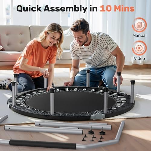 BCAN Fitness Rebounder Max Load 330lbs/440lbs for Adults Indoor/Garden Workout BCAN Adjustable Foam Handle Trampoline