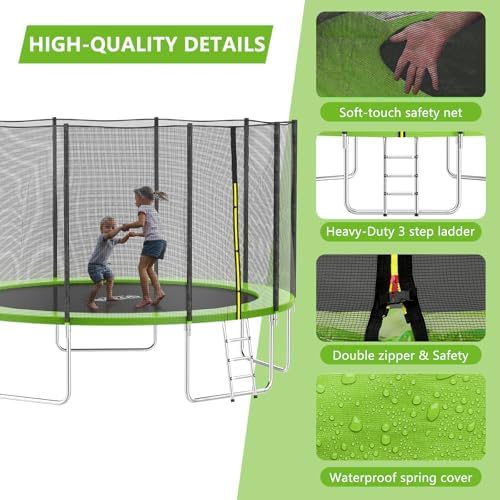 SKOK Kids Outdoor Trampoline, 400LBS ASTM Approved Net Trampoline, Kid Friendly, Outdoor Play, Durable and Safe, 12ft Di