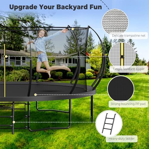 Lyromix 12 14 15 16FT Outdoor Trampolines for Kids and Adults | Lyromix Pumpkin Trampolin with Curved Poles for Kids an