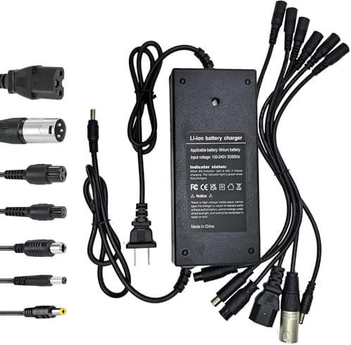 Fast and Safe 5|6V 3A Charger for 13S 48V Li-ion Battery Users, Universal 7 Plugs Adapter Specifications: DC 5.5x|5mm, X