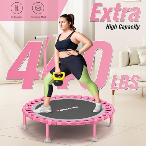 Global Recycled Standard Foldable Mini Trampoline for Adults & Kids 40" 450lbs Capacity T-Shaped Adjustable Bar Indoor F