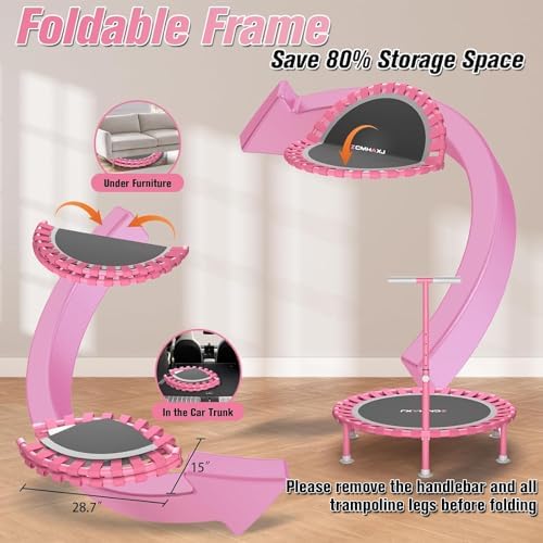 Global Recycled Standard Foldable Mini Trampoline for Adults & Kids 40" 450lbs Capacity T-Shaped Adjustable Bar Indoor F